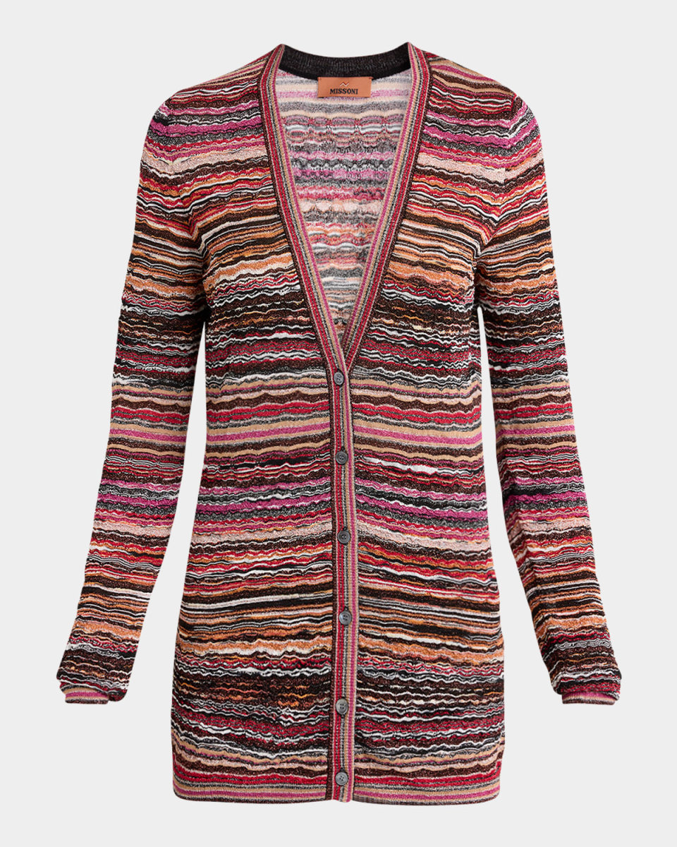 Metallic Striped V-Neck Cardigan